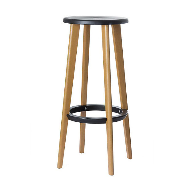 WOODY Lot 2 tabourets pieds bois/noir
