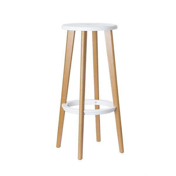 WOODY Lot 2 tabourets pieds bois/blanc